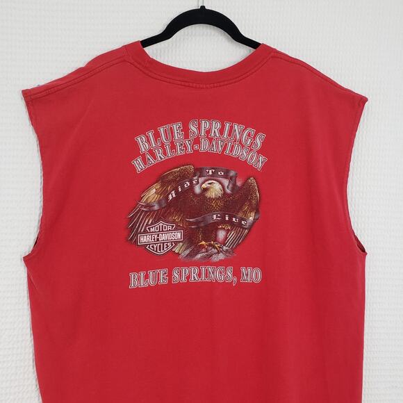 Harley Davidson T-Shirt Mens XL Red Sleeveless Muscle Shirt Cut Off Missouri USA - Picture 10 of 13